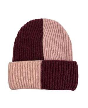 Marcus Adler Color Block Cuff Knit Beanie in Burgundy & Pink